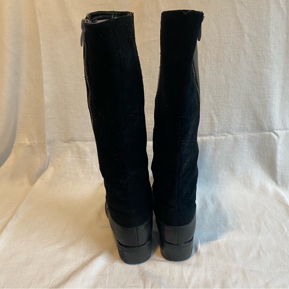 Franco Sarto Black Leather Suede Block Heel Round Toe Boots Size 9 - Picture 6 of 10